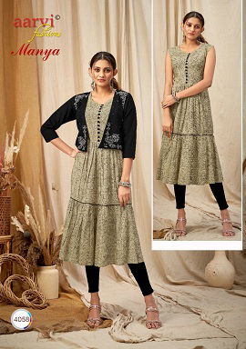 Aarvi Manya 25 Fancy Ethnic Wear Rayon Anarkali Designer Kurti Collection